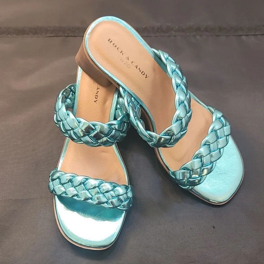 BRAND NEW ROCK&CANDY BY ZIGI DOUBLE BRAIDED STRAPS LOW BLOCK-HEEL SANDAL